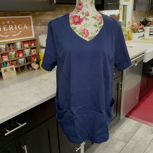 Grey’s Anatomy 2XL Scrub Top Short Sleeve Navy Blue Stretch Side Panels Medical